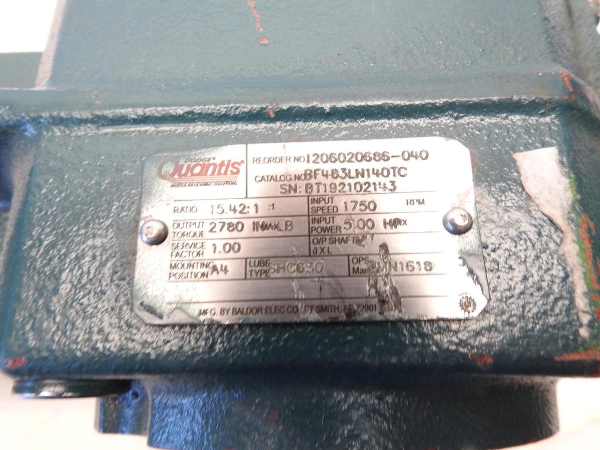 Dodge Quantis BF483LN140TC A4 Right Angle Gear Reducer 16.79:1 RATIO 4.99 HP