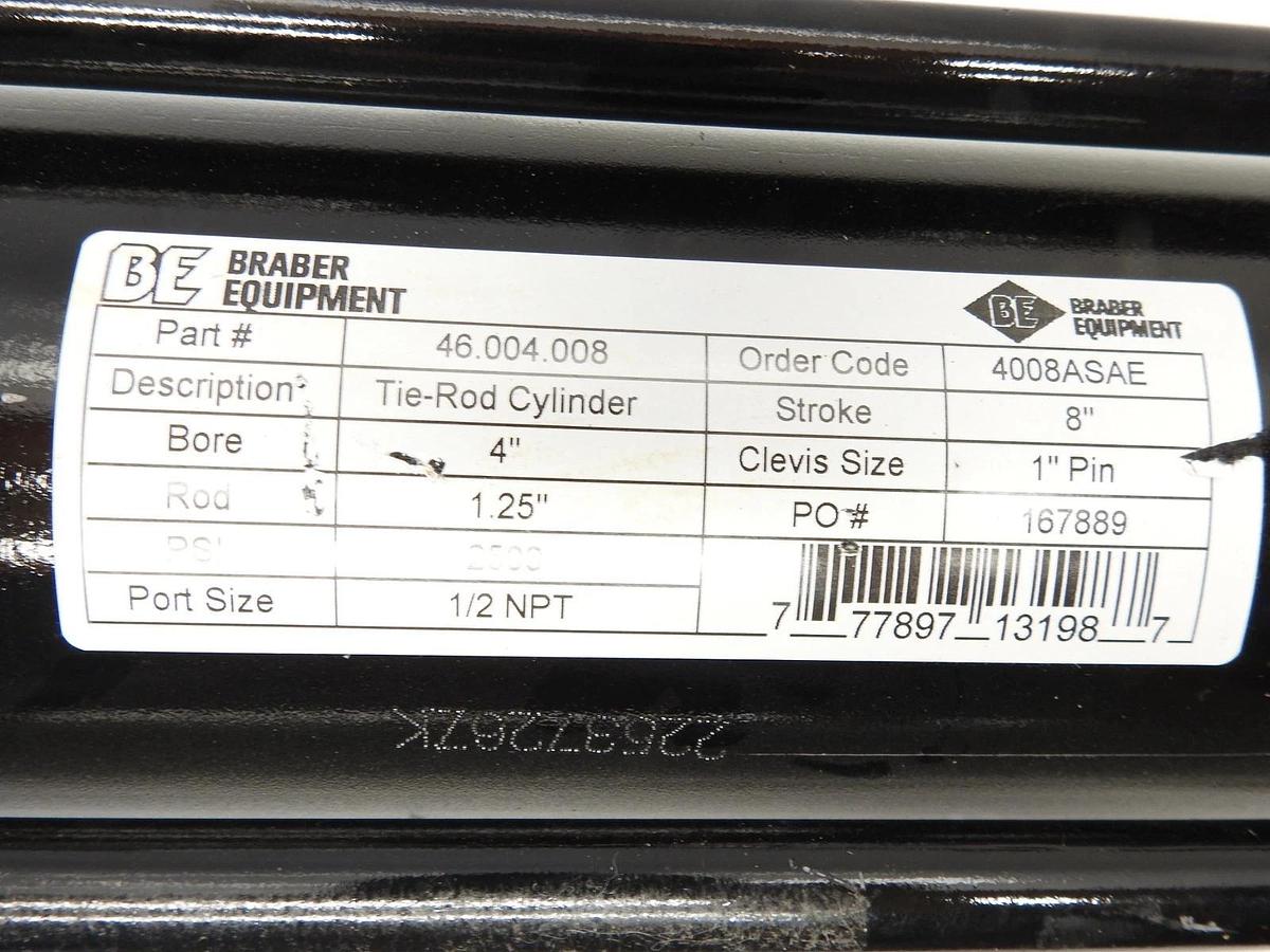 New Genuine Braber 46.004.008 Tie-Rod Hydraulic Cylinder 4” Bore 1.25” Rod 8” St