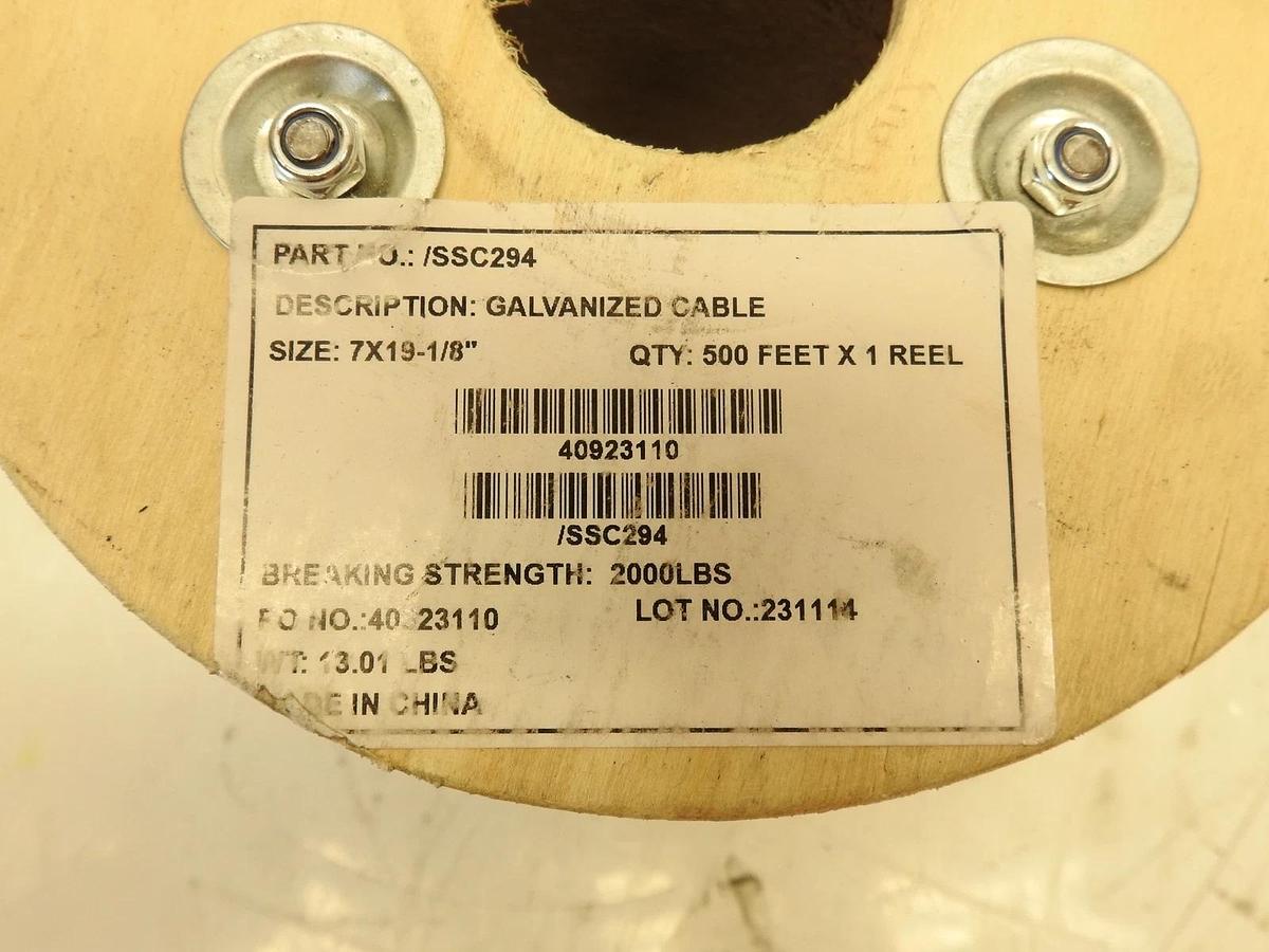 Galvanized Cable 7X19-1/8" SSC294 500FT Breaking Strength 2000lbs