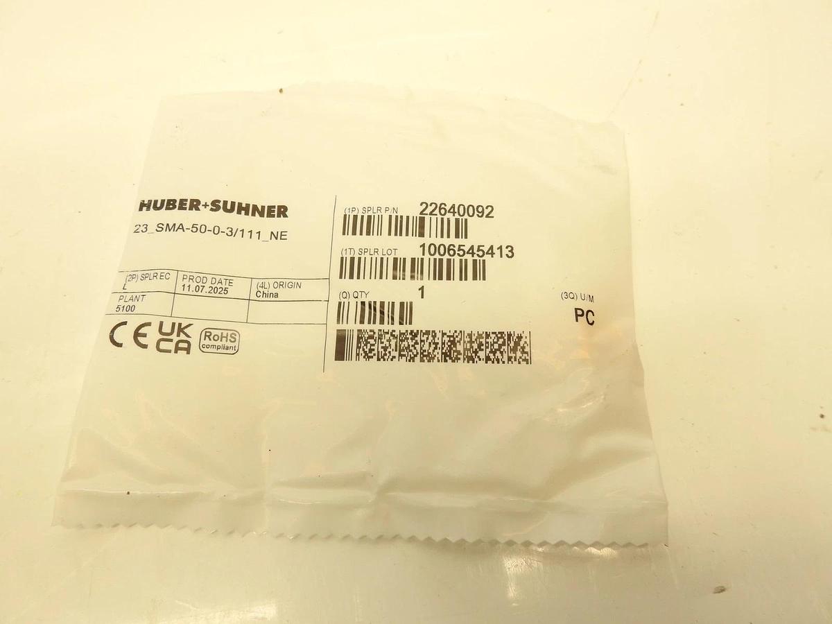 Lot Of 100 Huber+Suhner 23_SMA-50-0-3/111_NE COAXIAL CONNECTOR, SMA, 50 Ohm, Str