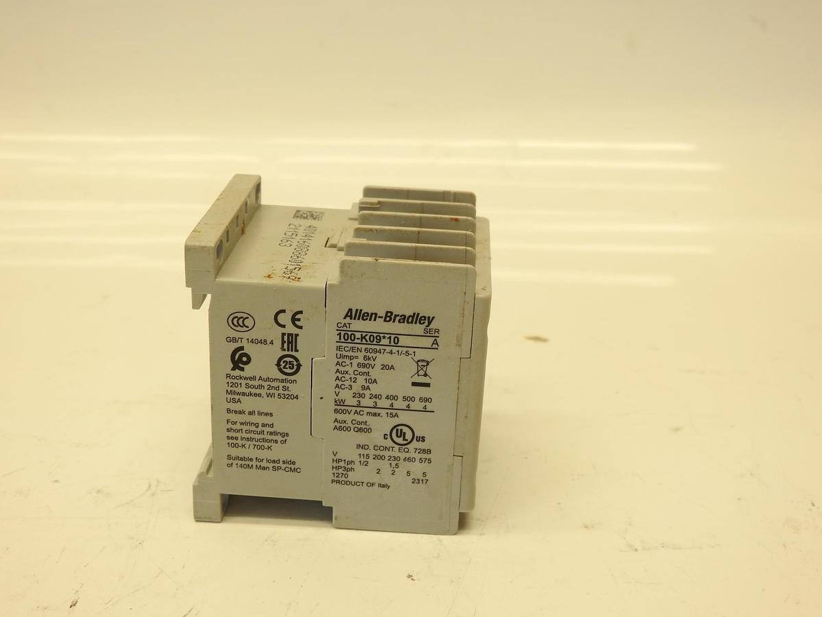 Allen Bradley 100-K09*10 Miniature Contactor 15A, 3-Pole + 1 NO, 24VDC Coil Mini
