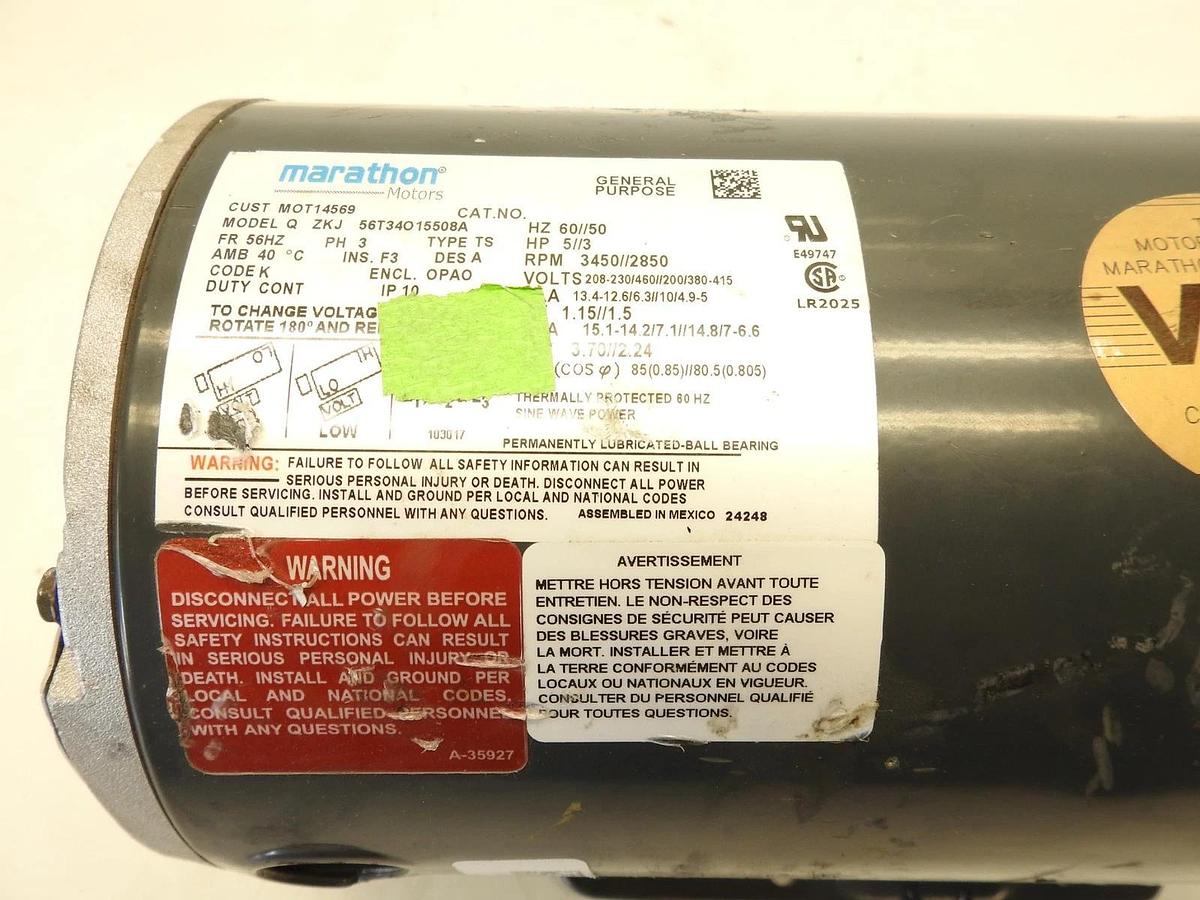 New Oem Trane Marathon Motors MOT14569 5hp 3450/2850 208-230/460v General Purpos