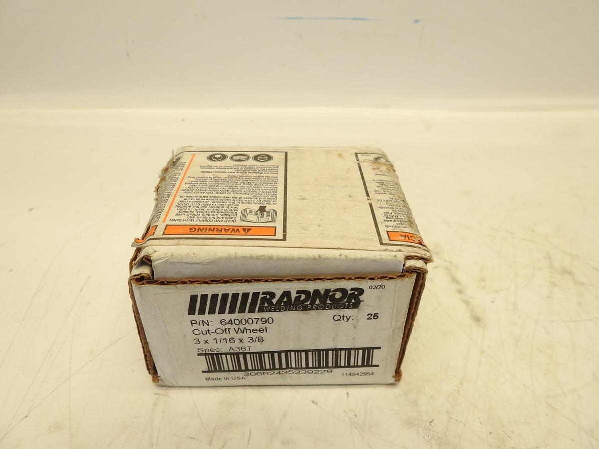 25PK Radnor 64000790 3'' X 1/16'' X 3/8'' A36T Aluminum Oxide Reinforced Type 1