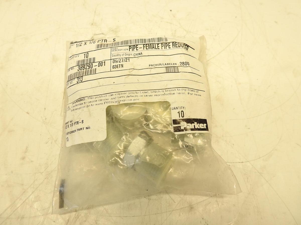 Bag of 10-Parker 1/2 X 1/8 PTR-S Pipe Female Fitting Hex Bushing Thread Reducer
