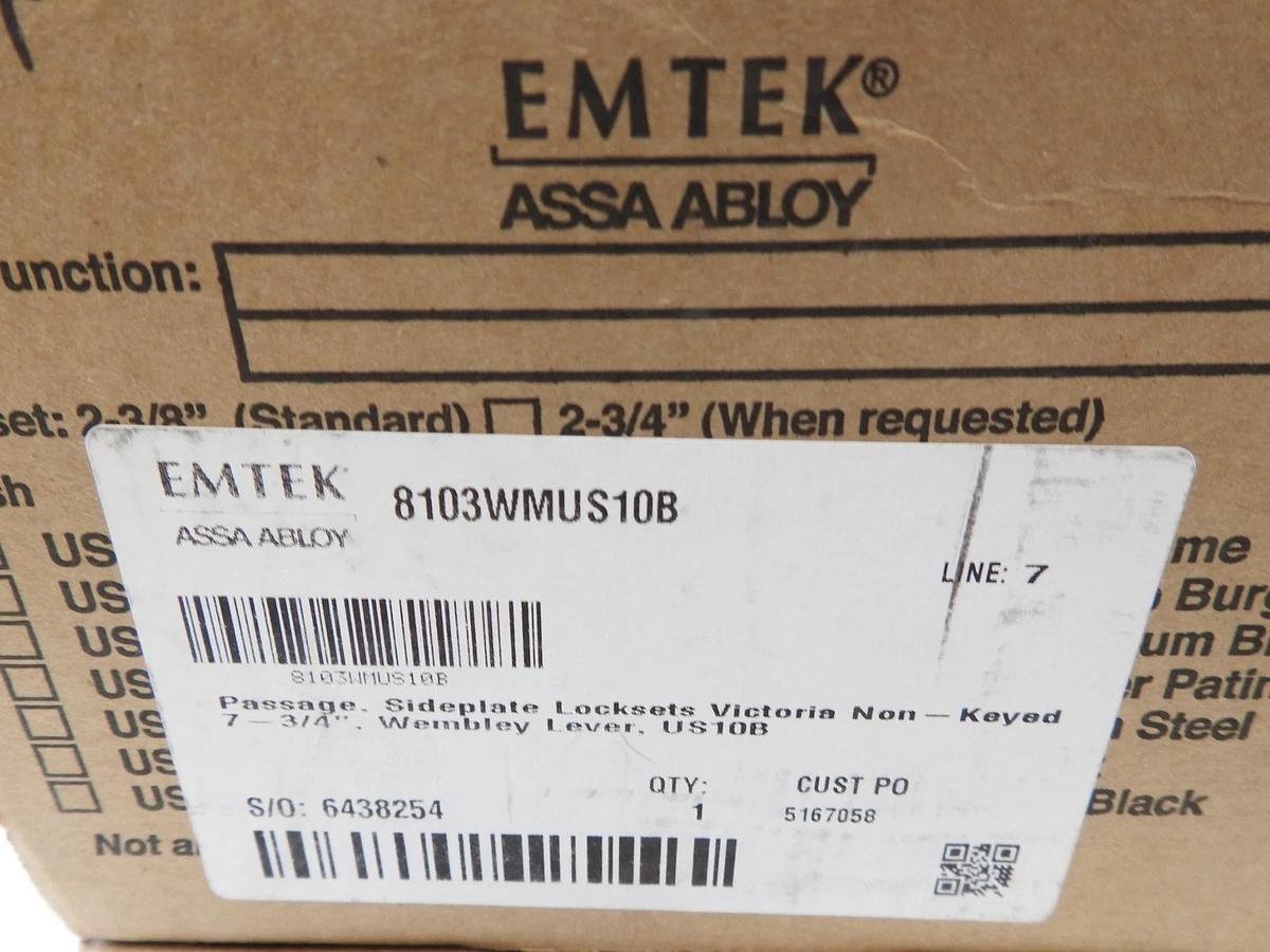 Emtek - 8103WMUS10B - Passage, Sideplate Locksets Victoria Non-Keyed 7-3/4'', We