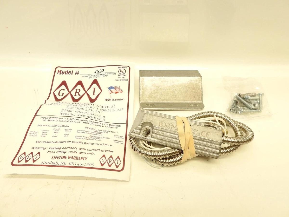 New GRI 4532 Miniature Overhead Door Contact Closed Loop Up to 2.5" Gap