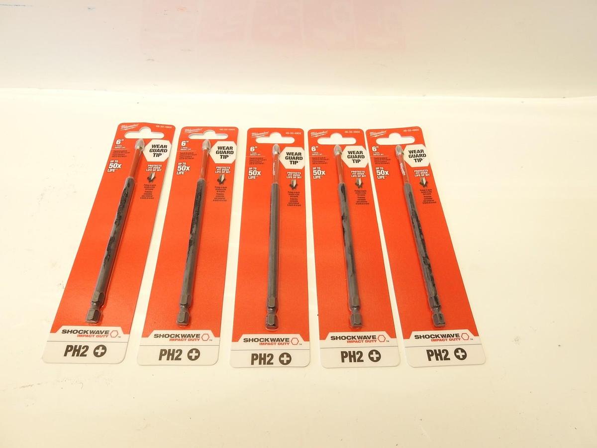 Lot Of 5 Milwaukee Tool 48-32-4802 Shockwave 6 In Phillips No. 2 Impact Duty Pow
