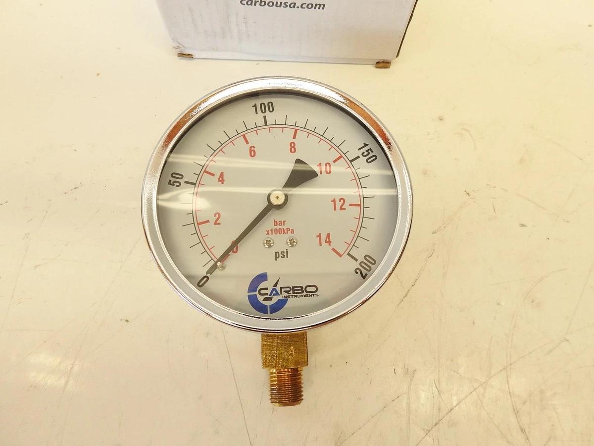 4" Pressure Gauge - Chrome Plated Steel Case, 1/4"NPT, Lower Side Mnt. 200 PSI