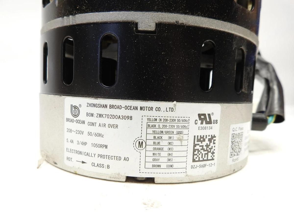 New Oem BROAD-OCEAN ZWK702D0H0012 ECM Motor HD44AQ276 1/2 HP 230V 1050 RPM