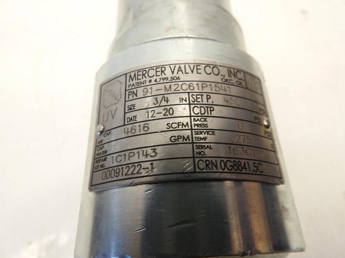 New Mercer Valve - 91-M2C61P1541 - 3/4" Threaded Relief Valve - 4500 psi
