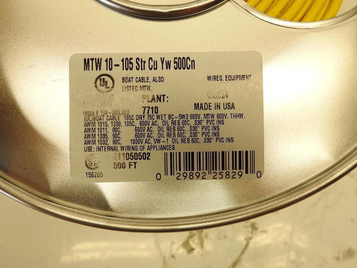 Southwire 10 AWG, 105 Strand, Yellow Machine Tool Wire PVC, Acid, Moisture and O