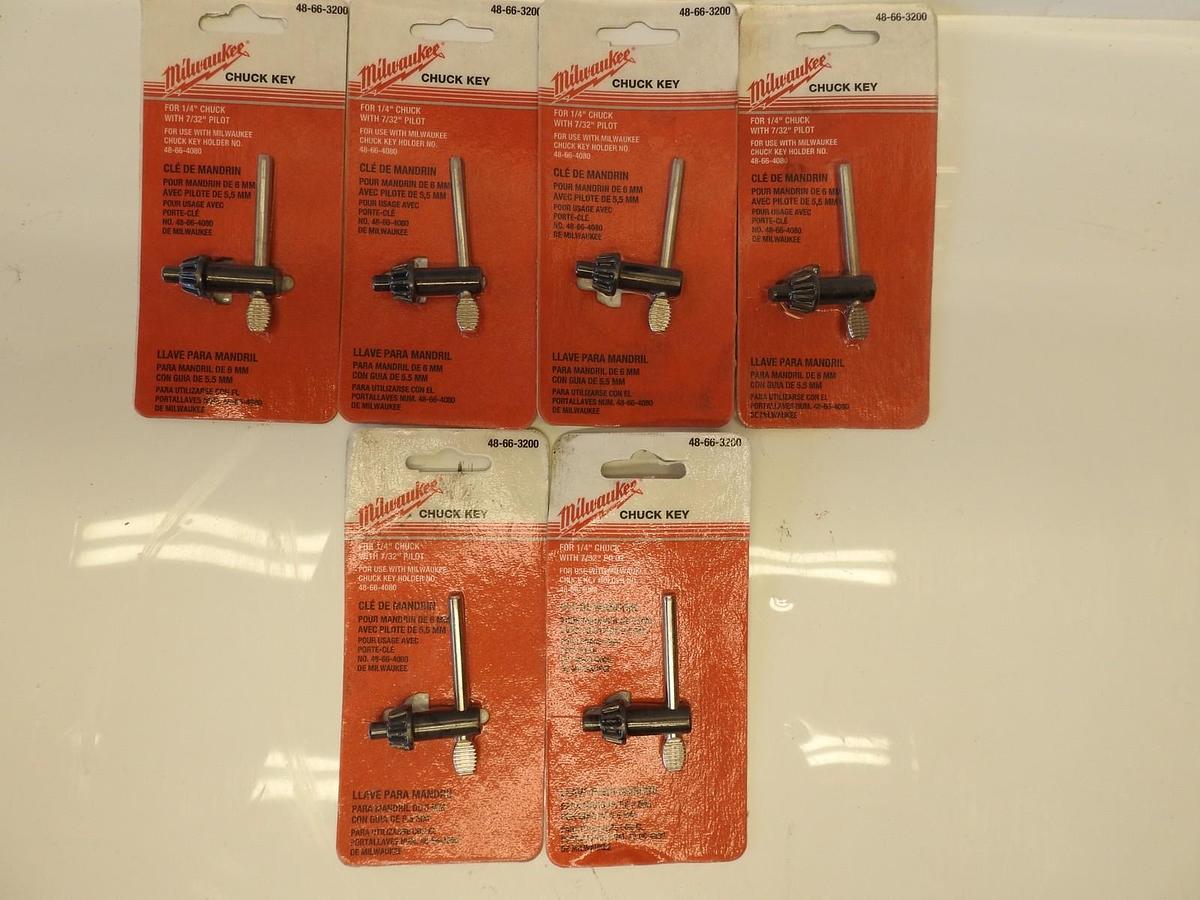 Lot Of 6 New Milwaukee 1/4" Drill Chuck Key No. 48-66-3200 USA