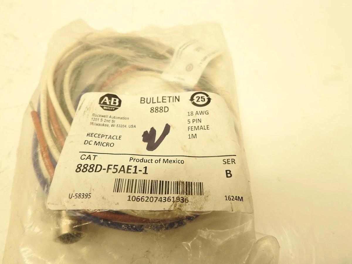 New Oem AB Allen Bradley 18AWG, 5 Pin Female Single Cable 888D-F5AE1-1