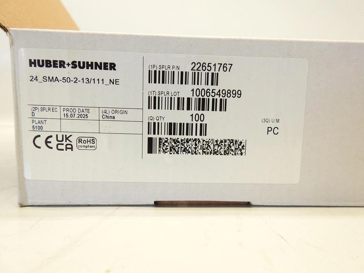 Lot Of 100 Huber+Suhner 24_SMA-5-2-13/111_NE COAXIAL CONNECTOR, SMA, 50 Ohm Fema