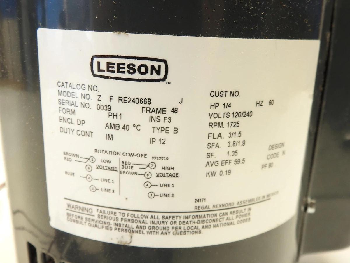 Leeson Electric Motor Z F RE240668  1/4HP 120,240V 1725 RPM 60HZ
