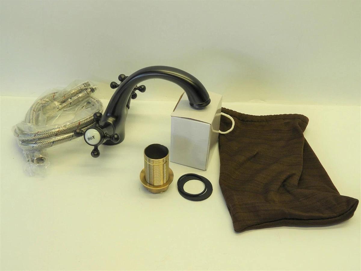 Rozin Deck Mounted Bathroom Basin Faucet 2 Knobs Single Vanity Sink Mixer Tap