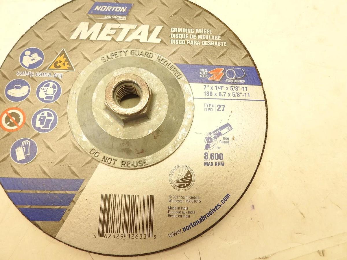 Lot Of 10 Norton Metal Grinding Wheel, 7in. Dia., 8500 RPM