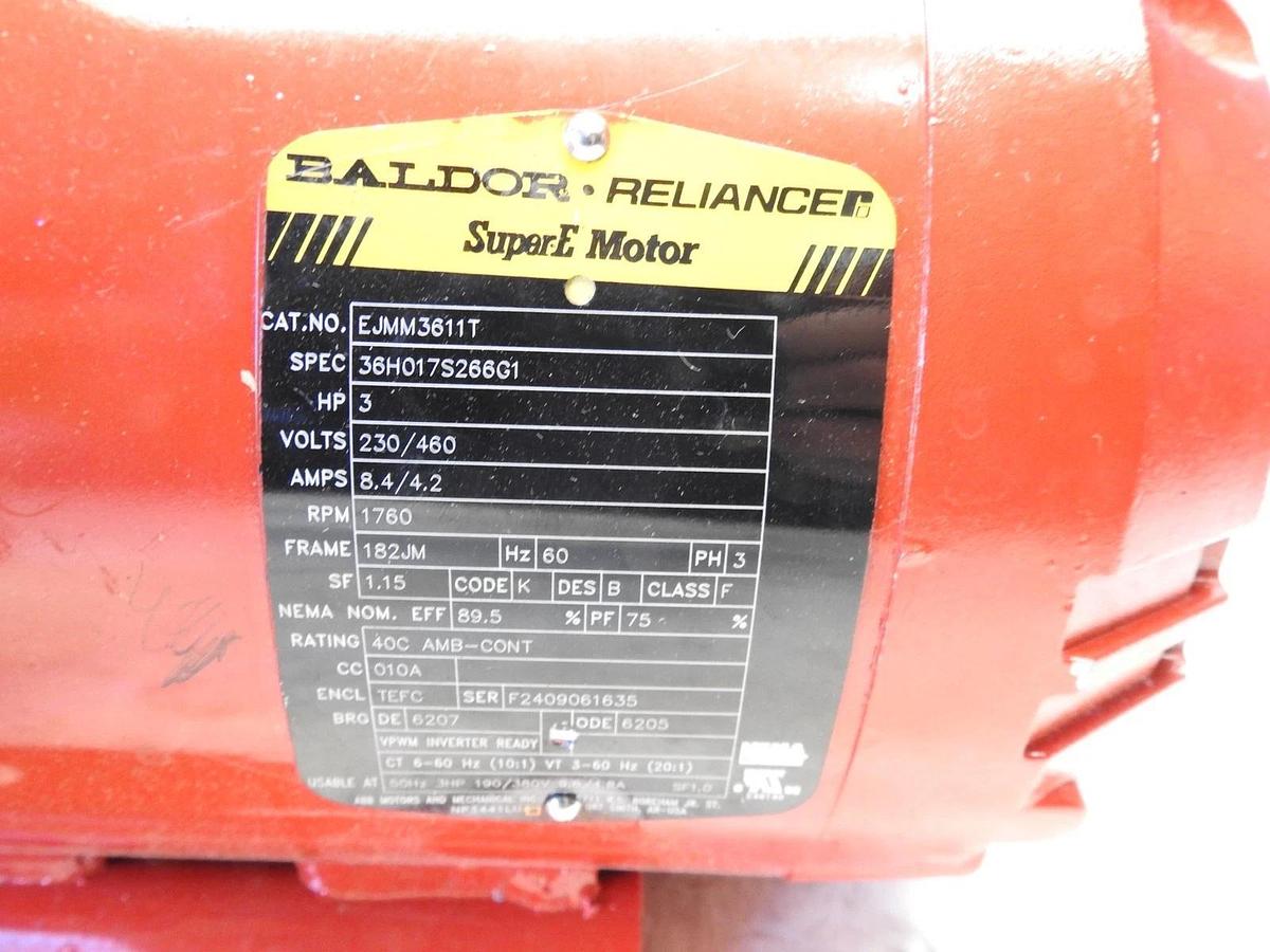 New Baldor-Reliance SuperE Motor EM3611T 3HP, 1760RPM, 3PH, 60HZ, 182T, 3632M, T