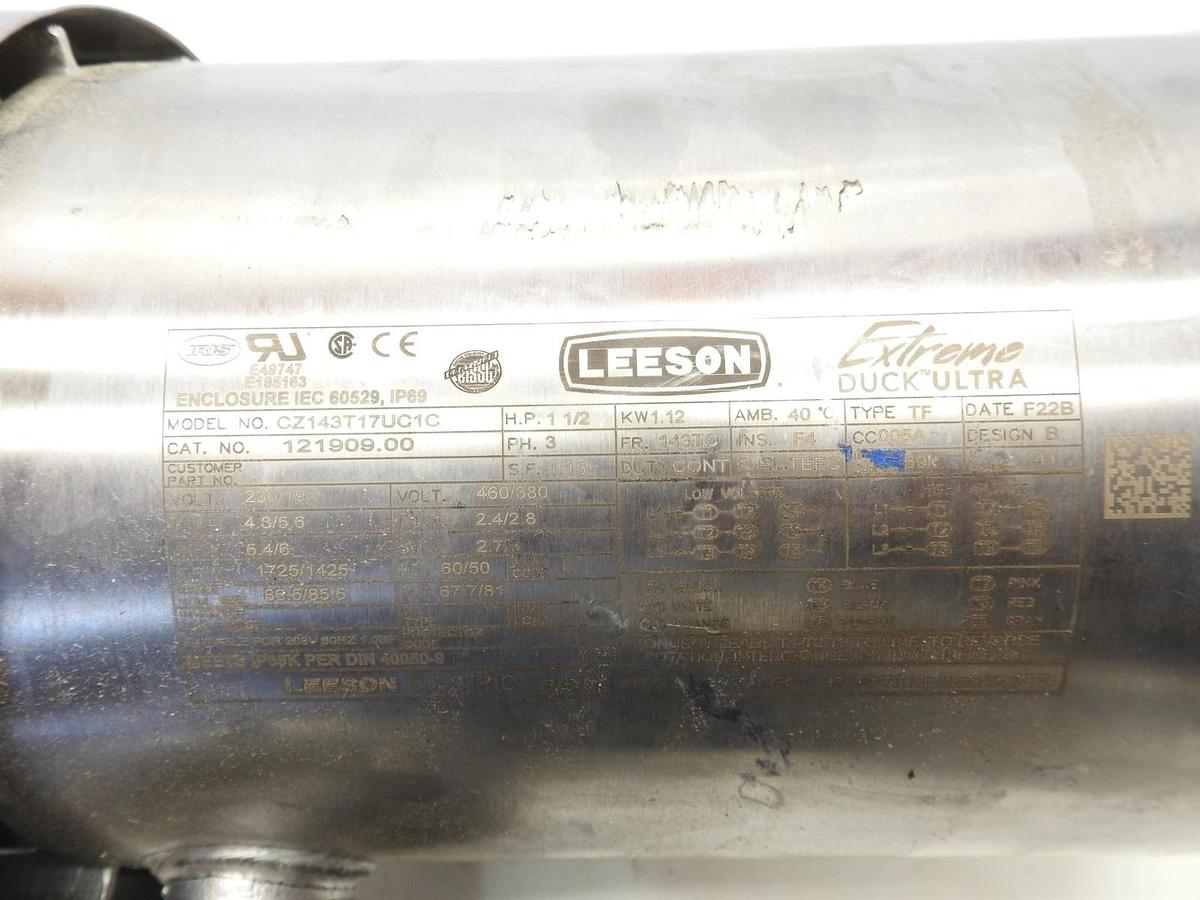 LEESON 121909.00 CZ143T17UC1C General Purpose Motor, 1.50 HP, 3 Phase, 60/50 Hz,