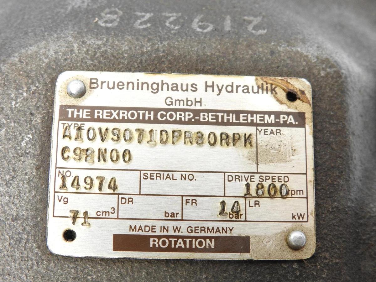 Oem Rexroth Brueninghaus A10VS071DFR30RPK Axial Piston Pump 1800 RPM FR 14 71 cm