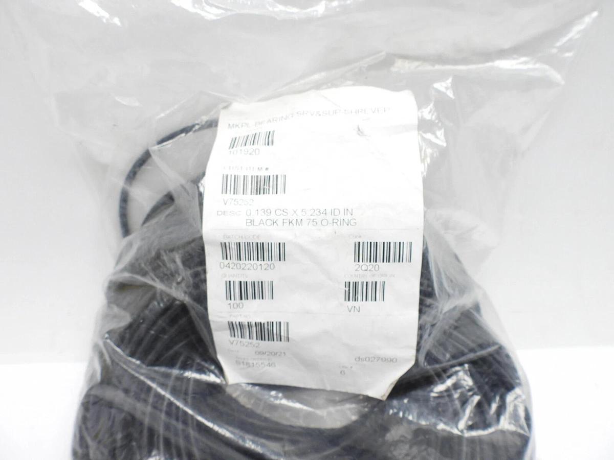 Lot Of 100 0.139 CS X 5.234 ID IN. BLACK FKM 75 0-RING MKPL-BEARING SRV