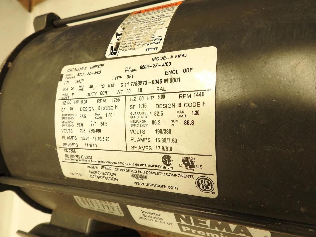 New Genuine Nidec US Motors DJ5P2DP FM43 5HP 1755 RPM General Purpose Motor