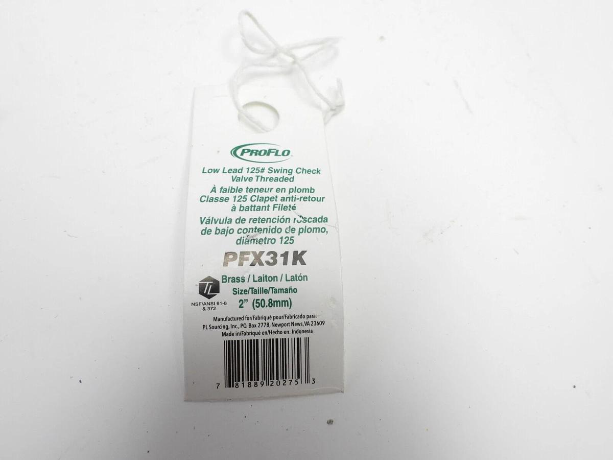 New PROFLO PFX31K 2" (50.8mm) Swing Check Valve