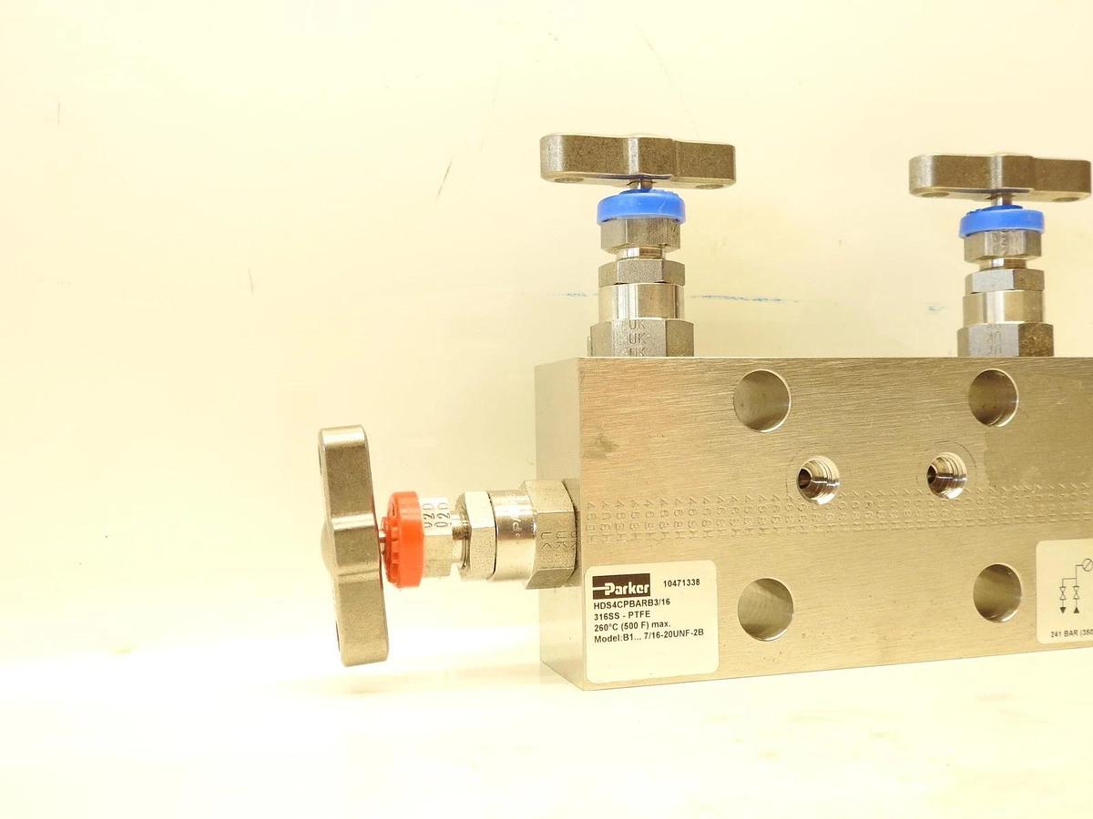 New Oem Parker Hannifin H Series 4 Valve Manifold HDS4CPBARB3/16 316SS-PTFE
