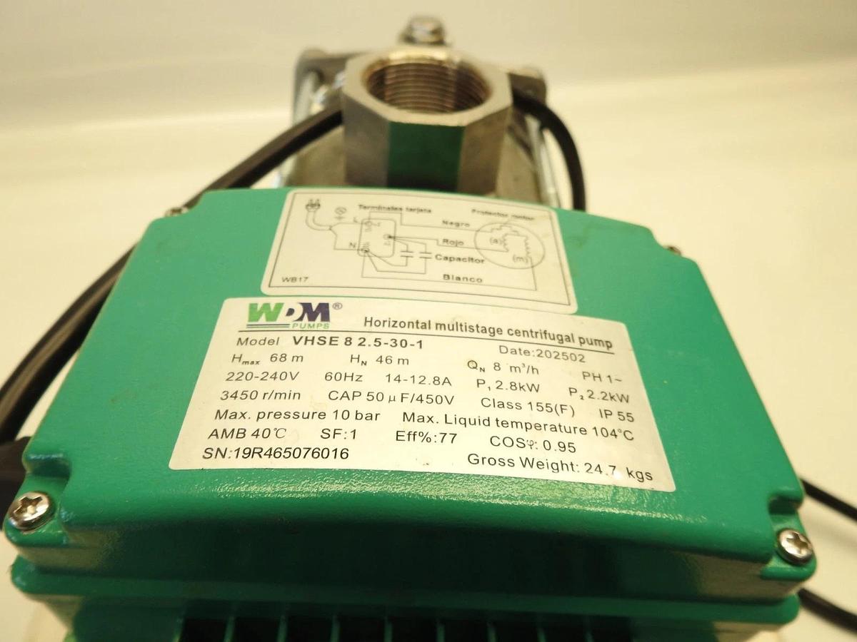 WDM Pumps VHSE 8 2.5-30 3HP, 230-460V, 3 Phase VHSE Multistage Booster Pump