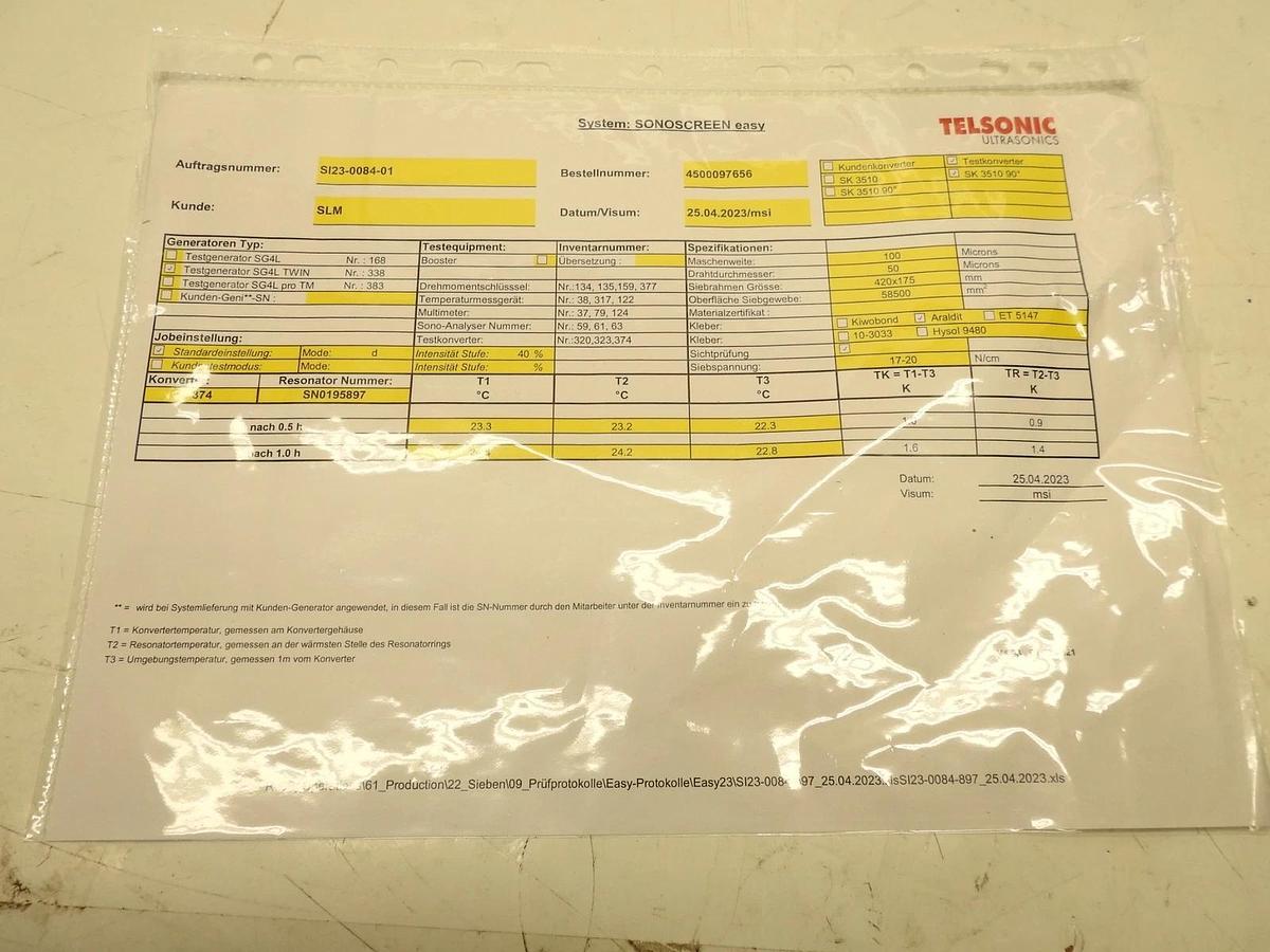 New Telsonic Ultrasonics SI23-0084-01 767000759 Sieb 420x175x20 Mit Austrag SLM