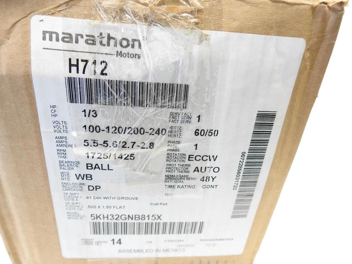 Marathon H712 Electric Motor 1/3 HP 1800 Rpm 1PH 100-120/200-240 Volt 48Y Frame