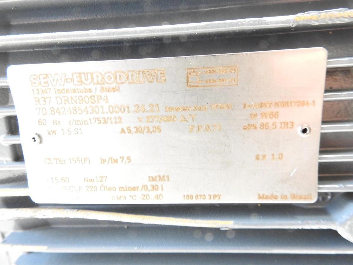 New Sew EuroDrive R37 DRN90SP4 Gear Motor 60Hz 70.8424854301.0001.24.21