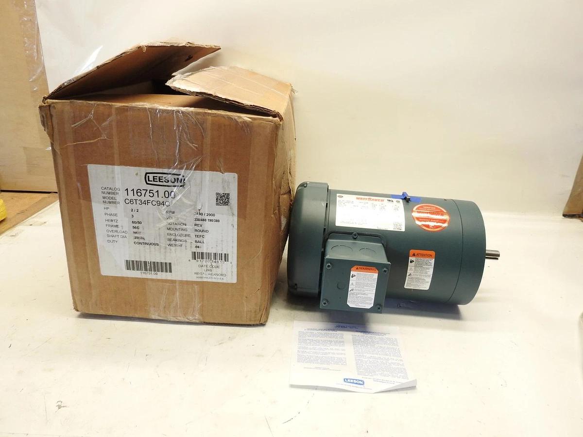 Leeson 116751.00 3-Phase General Purpose Motor, 2 Hp, 56C Frame, 230/460V Ac