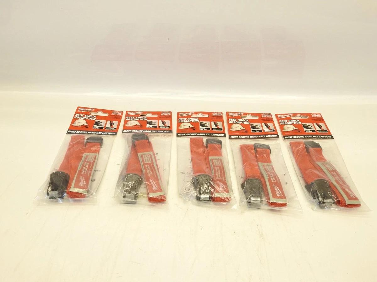 Lot Of 5 Milwaukee 48-22-8800 Hard Hat Lanyard, 2 lb Wt Capacity, Red