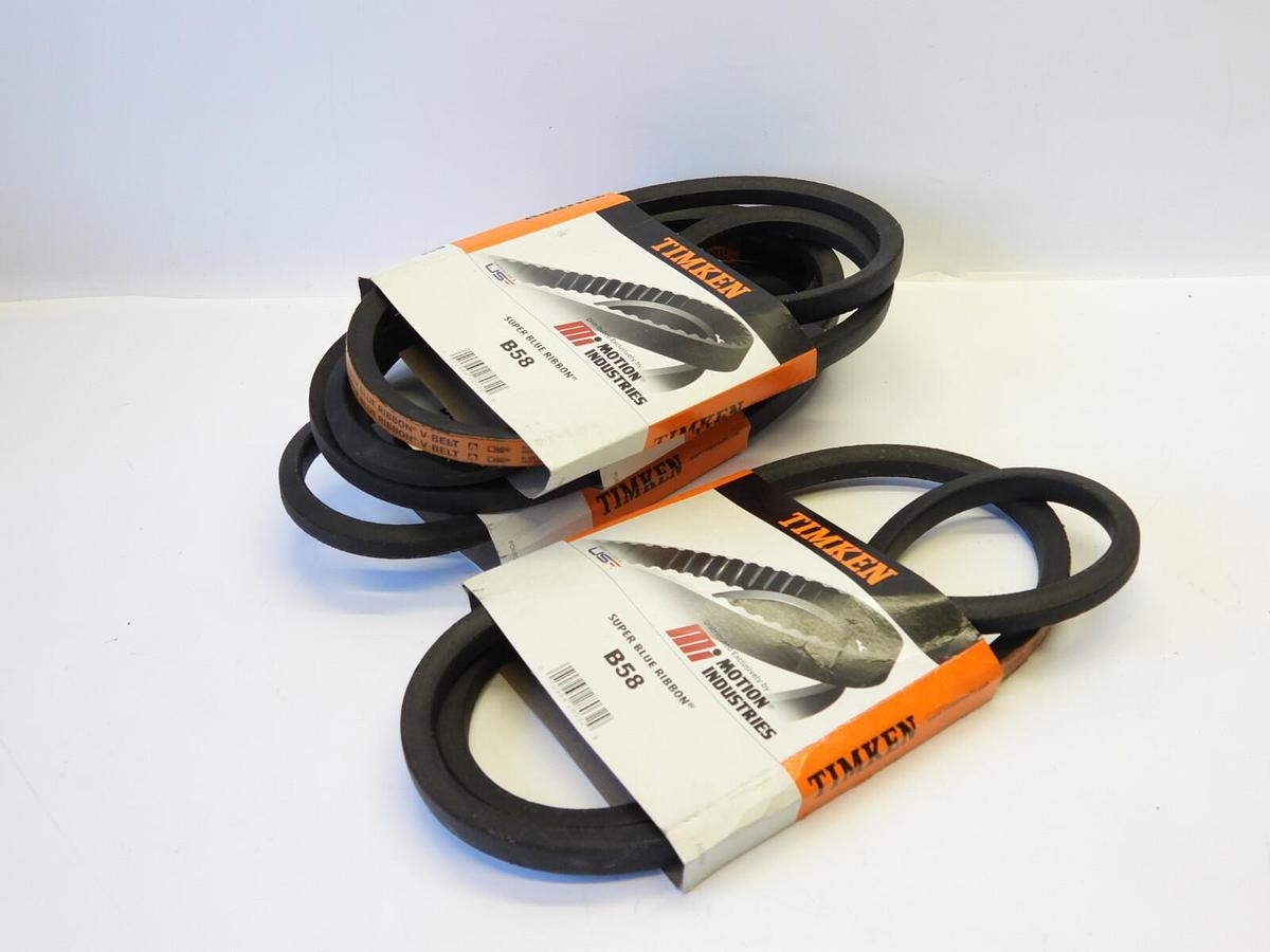 Lot of 4 Timken B58 V-Belt - B Section, 1 Band, 61.30 in Outside Length, Smooth
