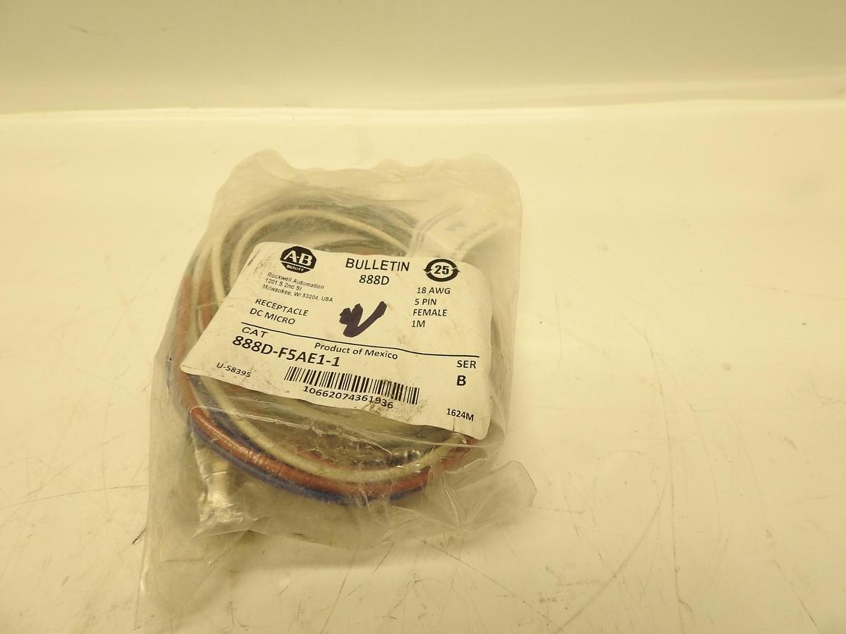 New Oem AB Allen Bradley 18AWG, 5 Pin Female Single Cable 888D-F5AE1-1