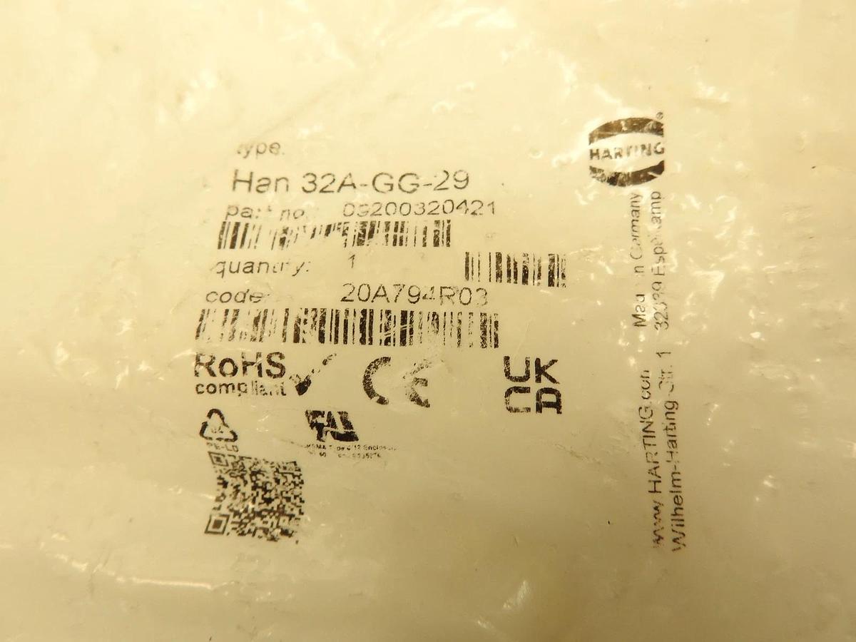 Lot Of 5 Harting HAN 32A-GG-29 Top Hood Connector Straight High