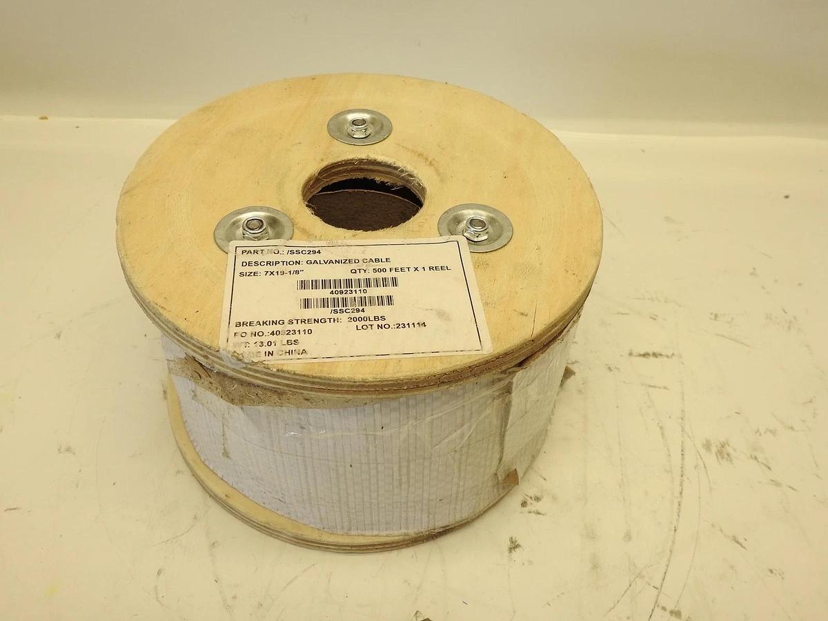Galvanized Cable 7X19-1/8" SSC294 500FT Breaking Strength 2000lbs