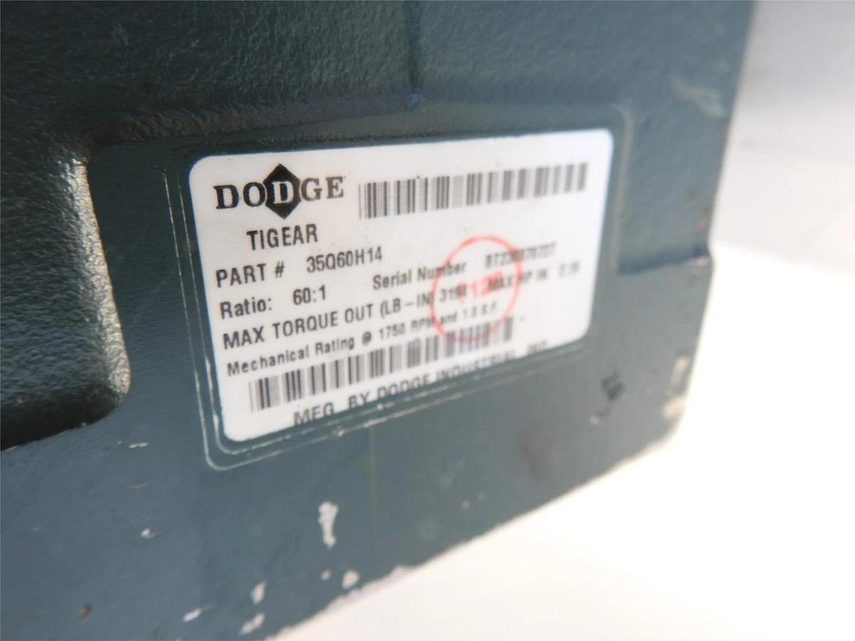 New Genuine Dodge TIGEAR-2  35Q60H14 REDUCER 60:1 Ratio Output 1.48 hp, Input 2.