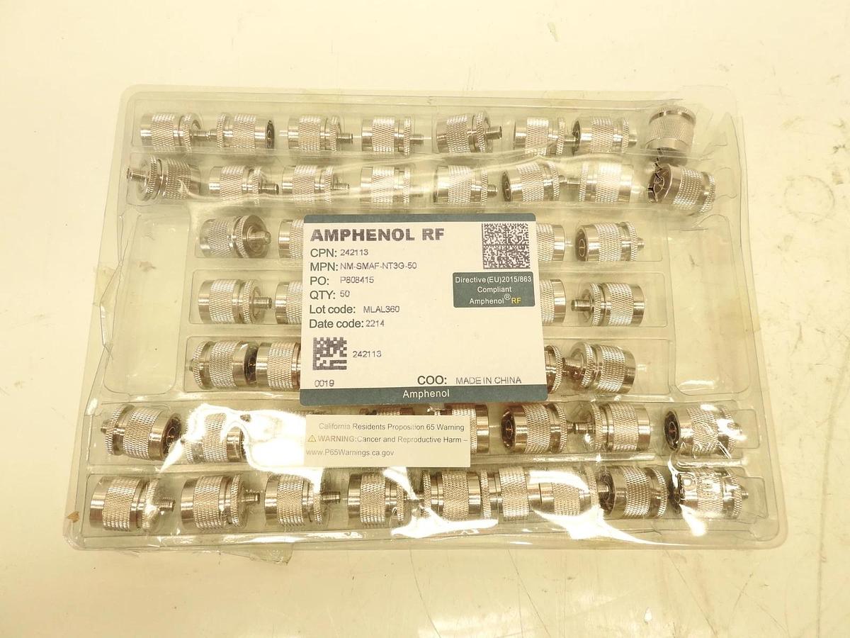 Lot Of 291 Piece NEW Amphenol RF NM-SMAF-NT3G-50 Adaptor