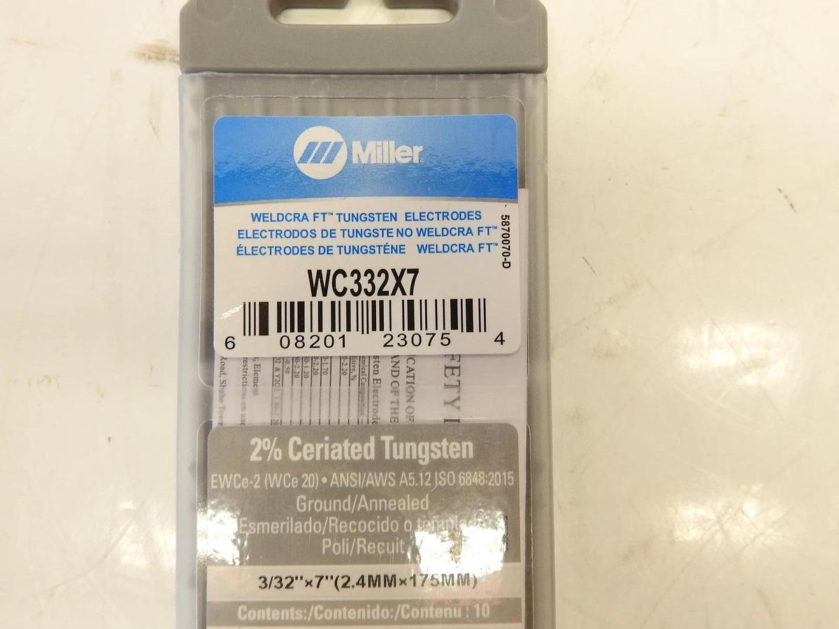 Miller Weldcraft WC332X7 2% Ceriated Tungsten Electrode 3/32" X 7" 10 pack