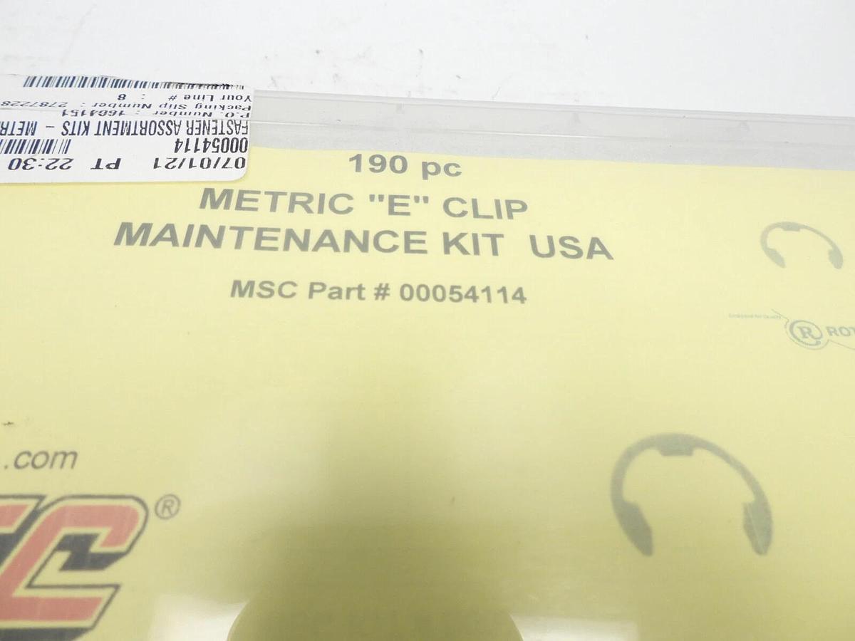 190 Piece, M2.3 to M19, Steel, E Style External Retaining Ring Assortment