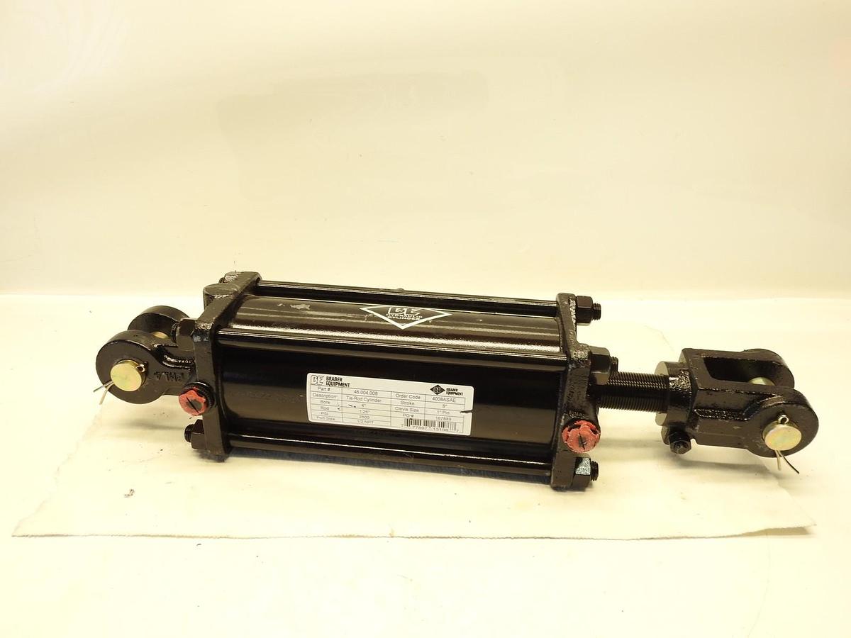 New Genuine Braber 46.004.008 Tie-Rod Hydraulic Cylinder 4” Bore 1.25” Rod 8” St