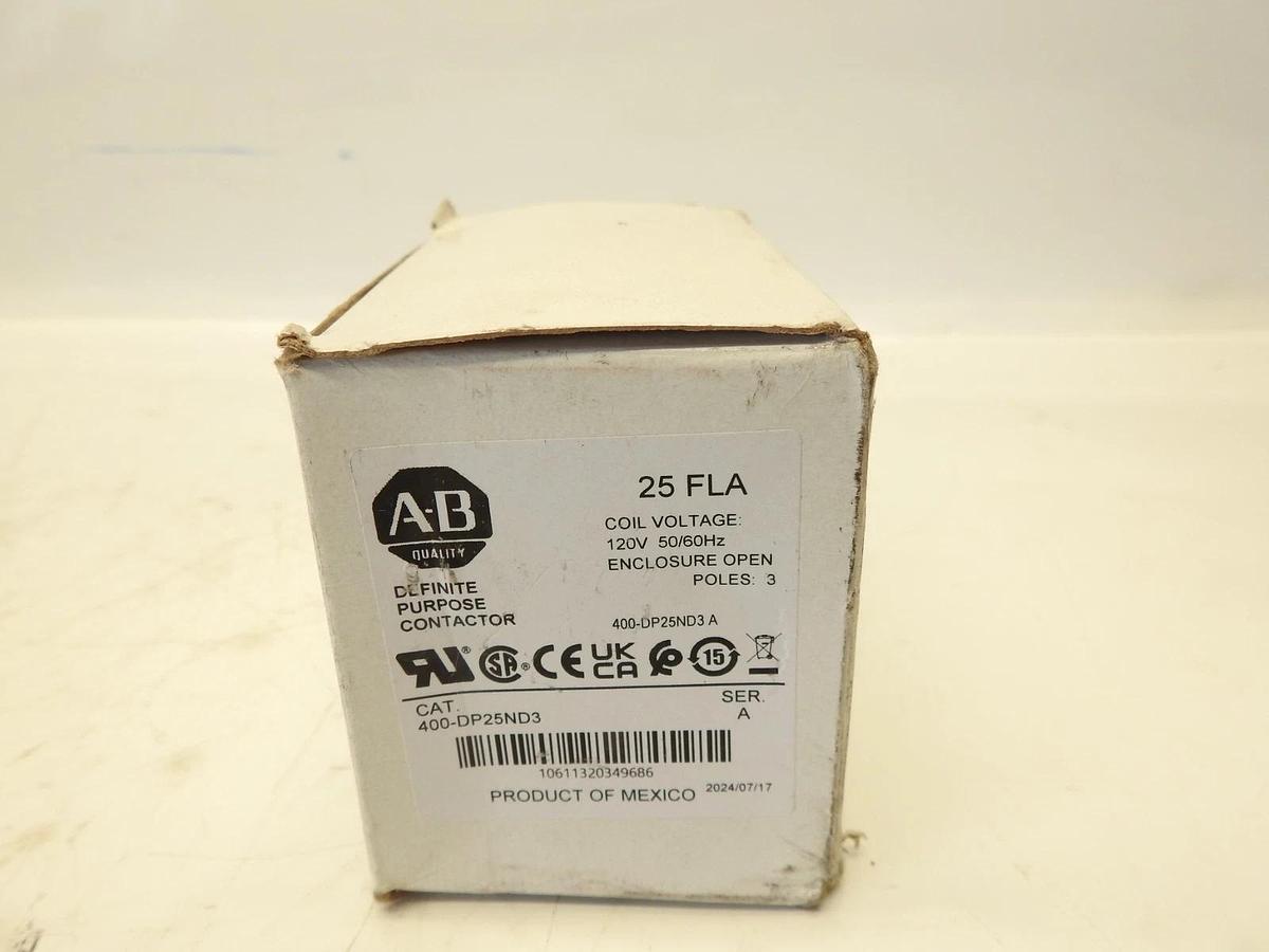 Oem Allen-Bradley Definite Purpose Contactor 25 Amp, 400-DP25ND3, 120V 50/60Hz c