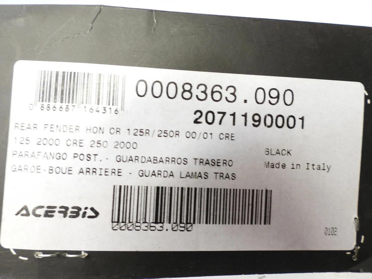 Acerbis Rear Fender Black #2071190001 Honda CR125R/CR250R 200