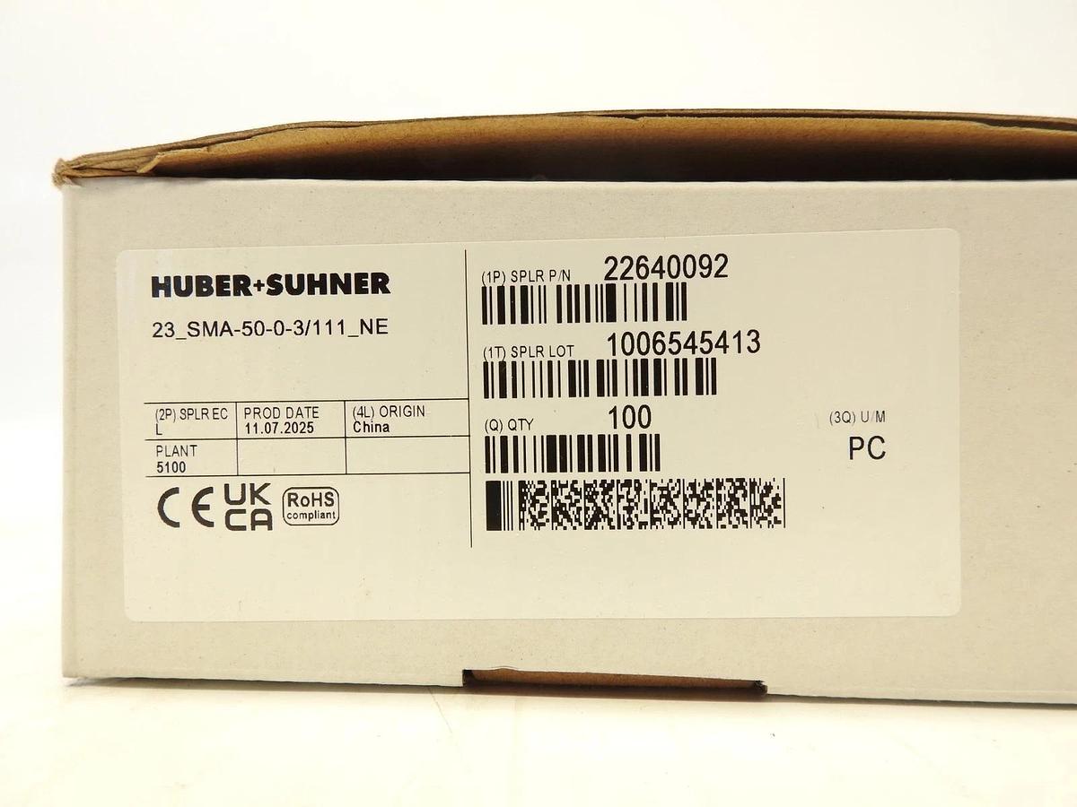 Lot Of 100 Huber+Suhner 23_SMA-50-0-3/111_NE COAXIAL CONNECTOR, SMA, 50 Ohm, Str