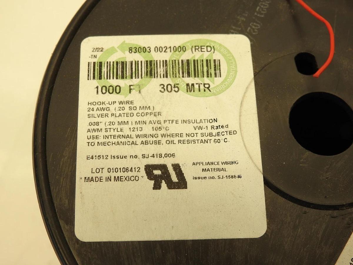 New 1000ft Belden Hook-Up Wire PTFE 24AWG High Temp 200C Red 83003 0021000 1,000