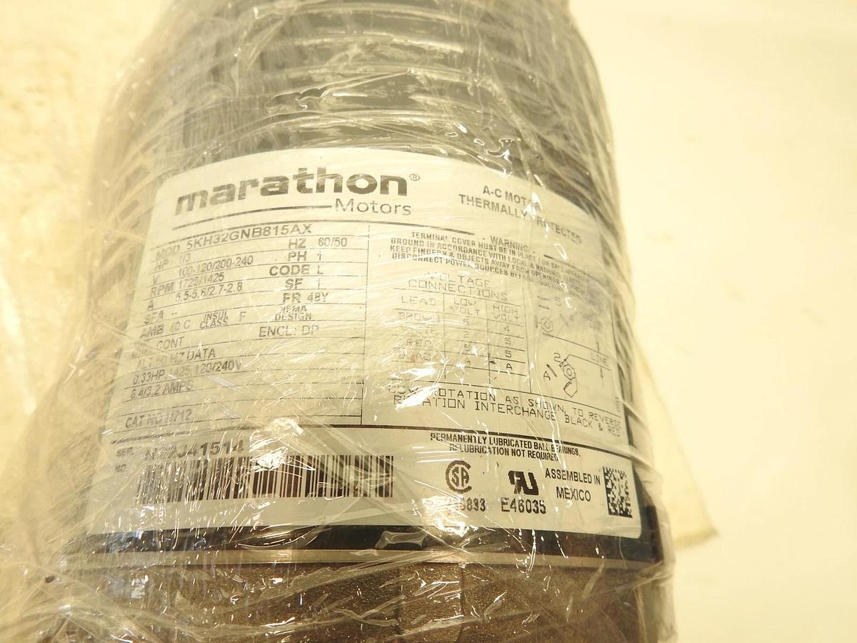 Marathon H712 Electric Motor 1/3 HP 1800 Rpm 1PH 100-120/200-240 Volt 48Y Frame