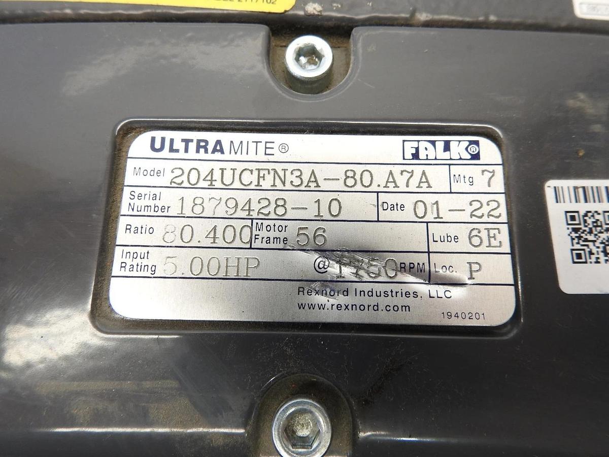 FALK ULTRAMITE 204UCFN3A80A74 IN-LINE SPEED REDUCER GEAR BOX RATIO 80.400 5HP