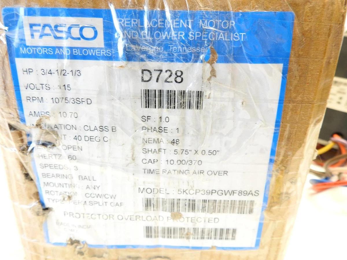 D728 Fasco 1075 RPM Direct Drive Blower Motor 3/4-1/2-1/3 HP